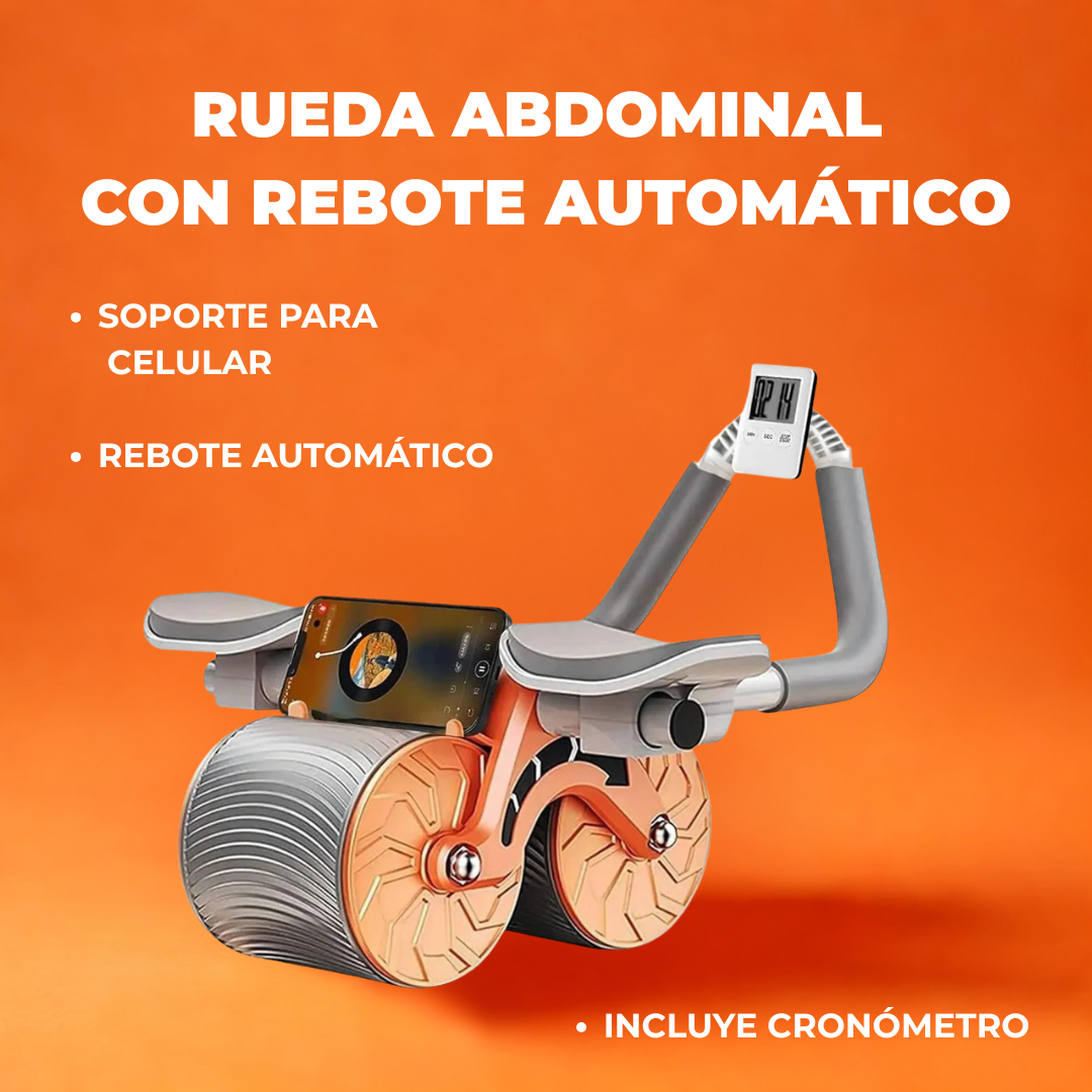 RUEDA ABDOMINAL CON REBOTE AUTOMÁTICO, CRONOMETRO Y SOPORTE CELULAR