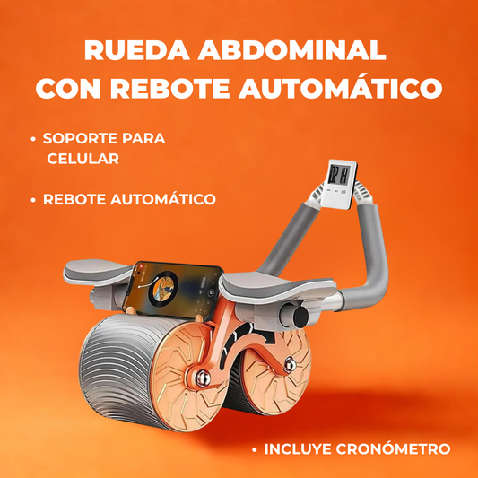 RUEDA ABDOMINAL CON REBOTE AUTOMÁTICO, CRONOMETRO Y SOPORTE CELULAR